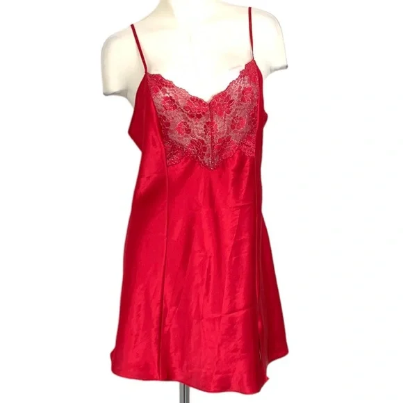 Victoria's Secret | Intimates & Sleepwear | Victorias Secret Satin Lace Red  Slip Dress Size Large | Poshmark